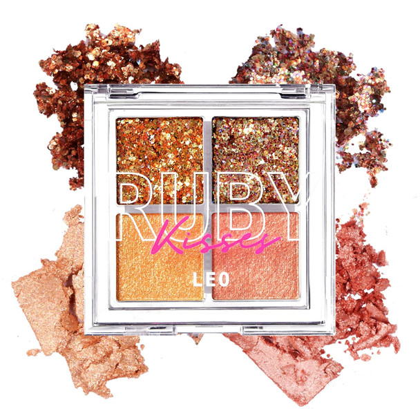 Ruby Kisses Glitter Gem Palette 4 Shades Highly Pigmented Chunk Glitter Buttery Texture Long-Lasting Eye Makeup (Leo)