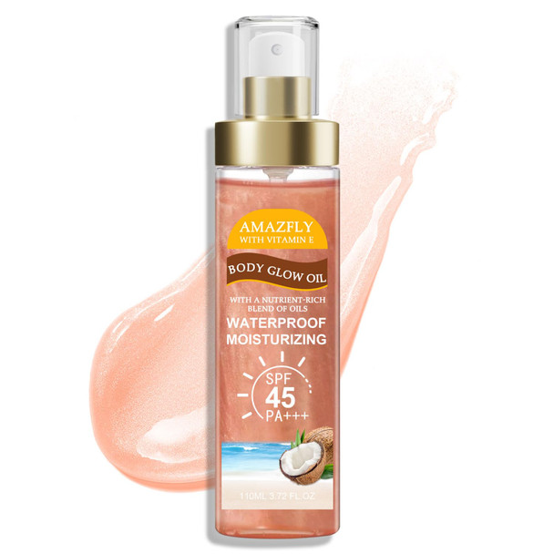 Scarman Body Glow Oil Spf 45 Pa+++ Sunscreen Body Oil With Rose Gold Mica Moisturizing Coconut With Vitamin E Glow Moisturizer Lightweight Water Resistant 3.72 Fl OzRose