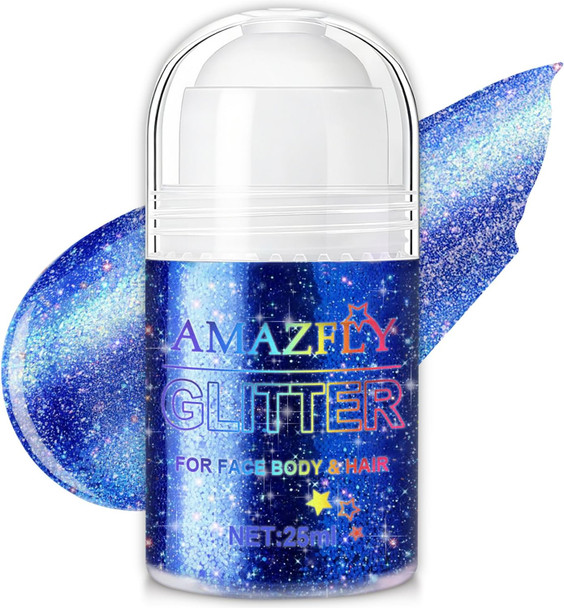 Scarman Roll-On Holographic Body Glitter Gel For Body Hair Face Chameleon Color Changing Glitter Gel Under Light Chunky Mermaid Sequins Festival Party Rave Shimmer Makeup (Neon Violet)