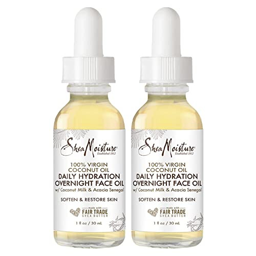 Sheamoisture Coconut Oil For Face - Daily Hydration Overnight Face Oil With Coconut Milk & Acacia Senegal Argan Oil For Skin Organic Shea Butter Hydrating Face Oil Vitamin E 1 Oz (Pack Of 2)