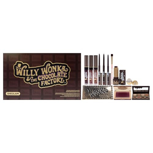 Sheglam Willy Wonka The Chocolate Factory Full Collection Set For Women - 12 Pc Set With Golden Egg Solid Perfume Eyeshadow Palette Lip Balm Blush Lip Gloss Lip Liner Brush & Golden Ticket