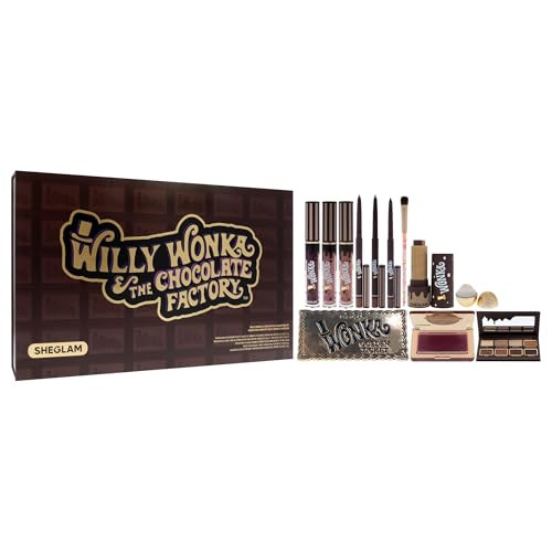 Sheglam Willy Wonka The Chocolate Factory Full Collection Set For Women - 12 Pc Set With Golden Egg Solid Perfume Eyeshadow Palette Lip Balm Blush Lip Gloss Lip Liner Brush & Golden Ticket