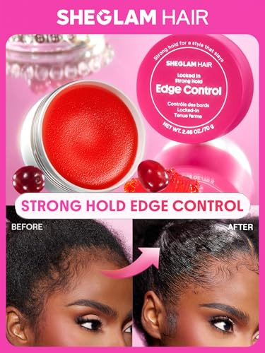 Sheglam Strong Hold Edge Control Gel Non Greasy Water Resistant No Flakes Or White Cast Infused With Castor Jojoba & Camellia Oils Cranberry Scent Sleek Edges & Frizz Control 2.5 Fl Oz