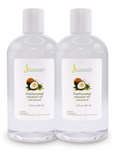 Soapeauty Fractionated Coconut Oil Cold Pressed Refined | 100% Natural Available In Bulk | Carrier For Essential Oils Face Skin Hair Moisturizer Soap Making | 32 Fl Oz