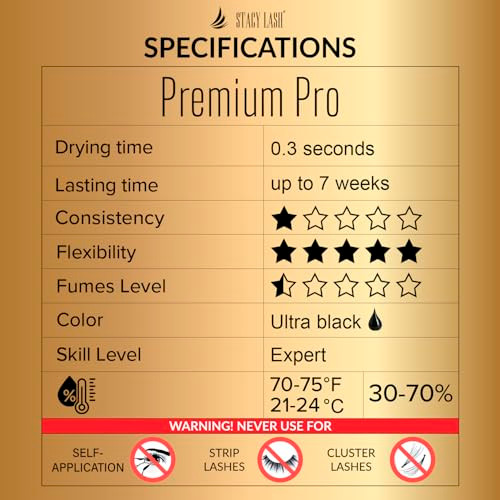 Stacy Lash Premium Pro Eyelash Extension Glue 0.17Fl.Oz/5Ml / 0.3 Sec Drying Time/Retention 7 Weeks/Extra Strong Black Lash Adhesive/Lash Tech Supplies