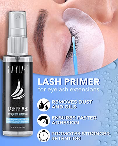 Stacy Lash Extra Strong Evolution Eyelash Extension Glue 10Ml & Extra Bonder 15Ml & Primer/Cleanser 40Ml - /Black Adhesive 1-2Sec Drying Time/Sealer/Protein Oil Remover/Professional Supplies