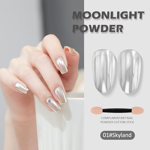 Sulily Mirror Effect Chrome Nail PowderWhite Pearl Iridescent Aurora Magic Pearlescent Nail Jewelry Glitter Powder Holographic Pigment Pearl Glitter DustDiy Nail Art Decorations3G