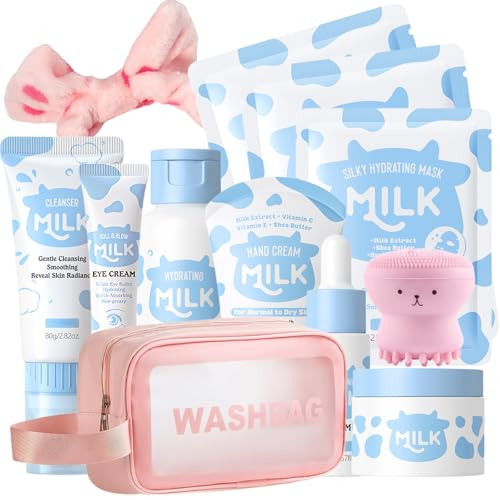 Sulily 12Pcs Milk Skin Care Set For Kids & Teens 12 In 1 Moisturizing Milk Skincare Set For Girls Ages 8-12 Skin Care Kit For Girls 10-12 Birthday s For Kids Face Care Kit Teacher & Mothers Day