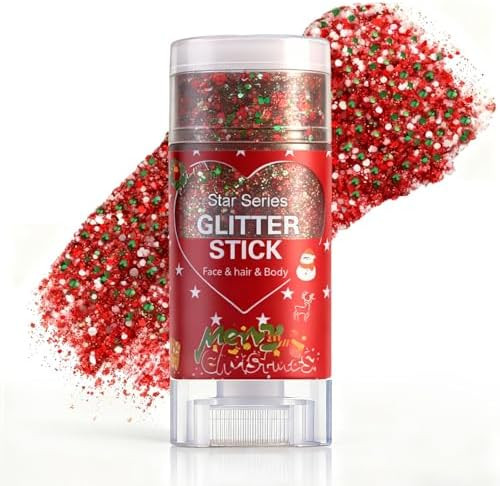 Sulily Christmas Body Glitter StickFace Hair Glitter For Kids Women MakeupWaterproof Christmas Hair AccessoriesSinger Concert Festival Rave Glitter GelMermaid Sequins Long Lasting Face Paint Gel KitRed
