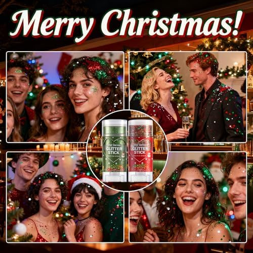 Sulily Christmas Body Glitter StickFace Hair Glitter For Kids Women MakeupWaterproof Christmas Hair AccessoriesSinger Concert Festival Rave Glitter GelMermaid Sequins Long Lasting Face Paint Gel KitRed