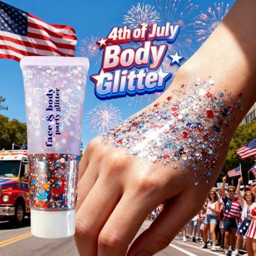Sulily 4Th Of July Red White And Blue Glitter Stick Fourth Of July Decorations For Women Kids 4Th Of July Accessorie Patriotic Body & Hair Glitterfor Independence Day Veterans Day Memorial Day