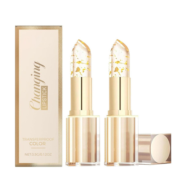 Sulily 2Pcs Color Changing Lipstick Ph Adaptive Lipstick Ph Lip Stick Color Changing 24 Hours Long Lasting & Moisturizing Lip Gloss Clear Lip Stick For Women Birthday Mothers Day s Gold