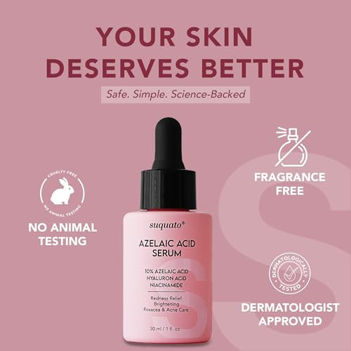 Suquato 10% Azelaic Acid Serum With Niacinamide & Hyaluronic Acid Rosacea Treatment For Face Redness Relief Blemish Relief Brightening Skincare For Rosacea-Prone Oily Or Sensitive Skin 30Ml