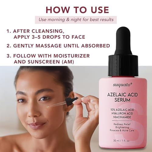 Suquato 10% Azelaic Acid Serum With Niacinamide & Hyaluronic Acid Rosacea Treatment For Face Redness Relief Blemish Relief Brightening Skincare For Rosacea-Prone Oily Or Sensitive Skin 30Ml