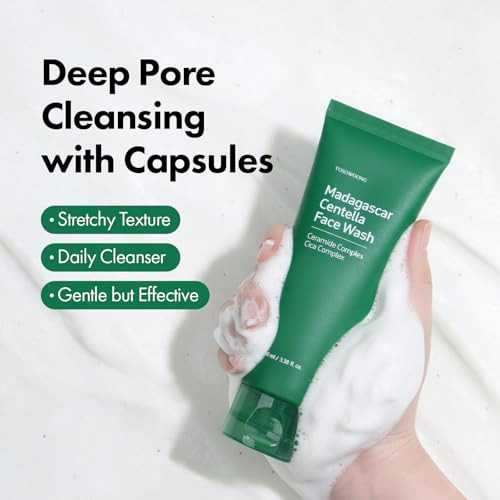 Tosowoong Madagascar Centella Face Wash Mochi Whip With Capsules For Blackheads Clogged Pores Excess Sebum Troubled Skin Calming With 9 Cica Complex Korean Skincare 100 Ml / 3.38 Fl. Oz.