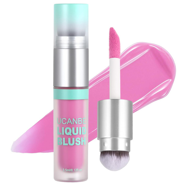Ucanbe Dual-Ended Liquid Blush With Angle Applicator & Built-In Brush Seamless Buildable Blendable Lightweight Cheek Tint Makeup Long Lasting Creates Dewy Natural Flush Finish - Serenade Pink