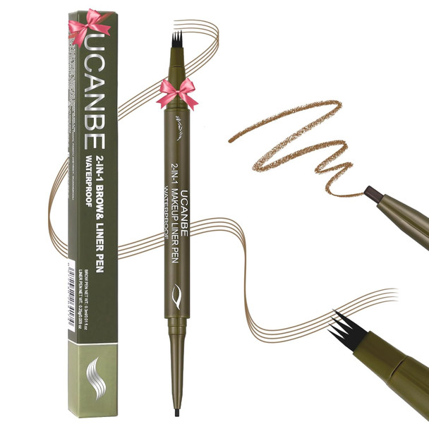 Ucanbe Eyebrow Pen Dual-Ended Eyebrow Pencil With 4-Fork-Tip & Gel Eyeliner For Women Eye Brow Pen With Gel Eyeliner Pencil Microblading Eyebrow Pencils With Hair Like Strokes Classic Brown
