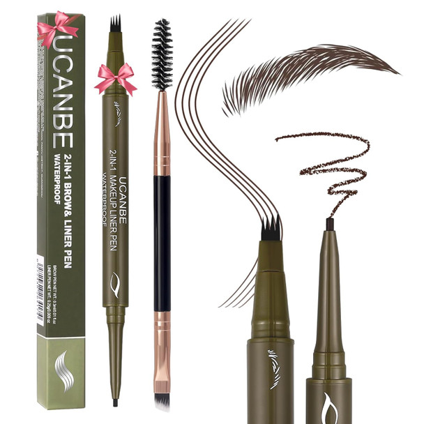 Ucanbe Eyebrow Pen Dual-Ended Eyebrow Pencil With 4-Fork-Tip & Gel Eyeliner For Women Eye Brow Pen With Gel Eyeliner Pencil Microblading Eyebrow Pencils With Hair Like Strokes Classic Brown