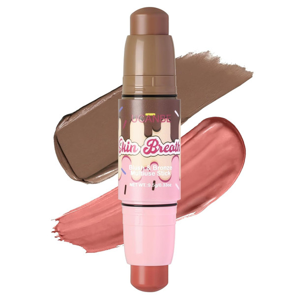 Ucanbe Skin Breath Blush & Bronzer Multiuse Stick 2-In-1 Creamy Face Cheeks Contour Makeup Stick For Natural Radiant Finish Look Vegan & Cruelty-Free Travel-Friendly (02 Pink Rose)