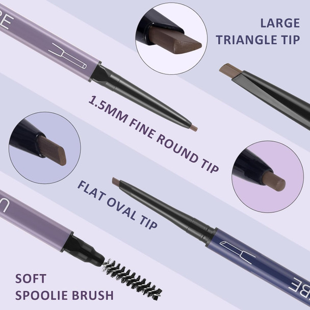 Ucanbe 3 Pcs Eyebrow Pencils For Women Brow Pencil Included 3 Types Of Tips - Shapes Defines Fills Dual-Sided Long-Lasting Brow Makeup Light Brown