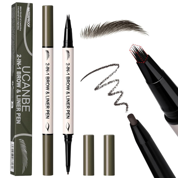 Ucanbe 2-In-1 Eyebrow Pen & Gel Eyeliner Pencil Microblading Eye Brow Pencil With Brow-Fection Angled Brush Tip + 1.5Mm Ultra-Fine Eye Liner Waterproof Quick-Dry Long Lasting (Brown)
