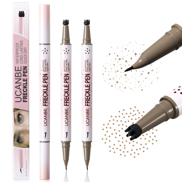 Ucanbe 2Pcs Dual-Ended Freckle Pen & Freckle Stamp - Precise 15 Curved Tip Makeup Waterproof & Smudge Proof Long Lasting Faux Freckles Pencils (03 Chestnut)