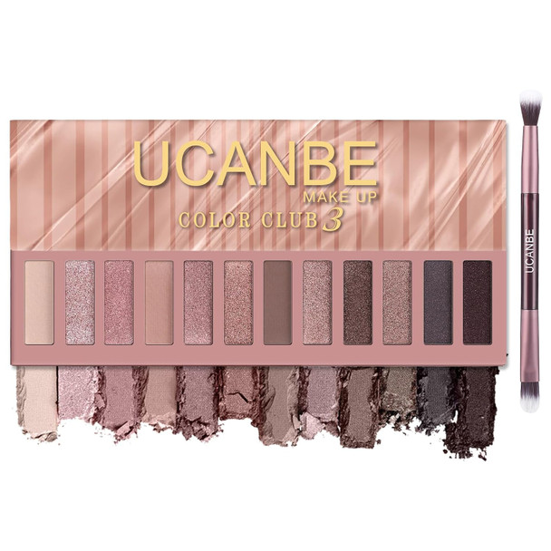 Ucanbe Smokey Eyeshadow Palette Dark Black White Gray Silver Natural Nude Matte Shimmer Eye Shadow Pallet For Smoky Emo Goth Makeup 12 Color High Pigmented Long Lasting Waterproof Pallete With Brush