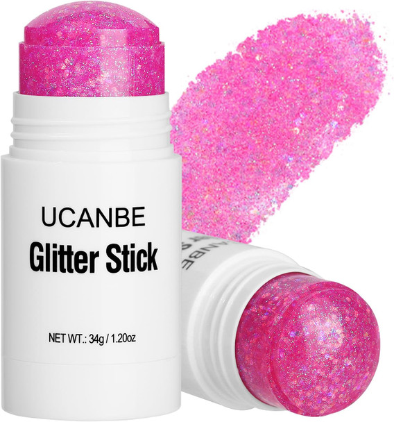 Ucanbe White Body Glitter Stick For Singer Concerts Music Festivals Face Glitter Makeup For Face Body Hair Eyes & Lips Chunky Glitter Sparkling Mermaid Sequins For Women 1.2Oz