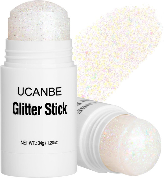 Ucanbe White Body Glitter Stick For Singer Concerts Music Festivals Face Glitter Makeup For Face Body Hair Eyes & Lips Chunky Glitter Sparkling Mermaid Sequins For Women 1.2Oz