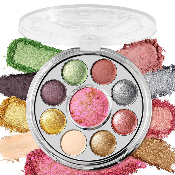 Ucanbe Baked Eyeshadow Palette With Highlighter 9 Colors Gemstone Shimmer Eye Shadow Palette Blendable High Pigment Metallic MatteGlitter Makeup Rotating Compact Design 03 Enchanted Gemstone