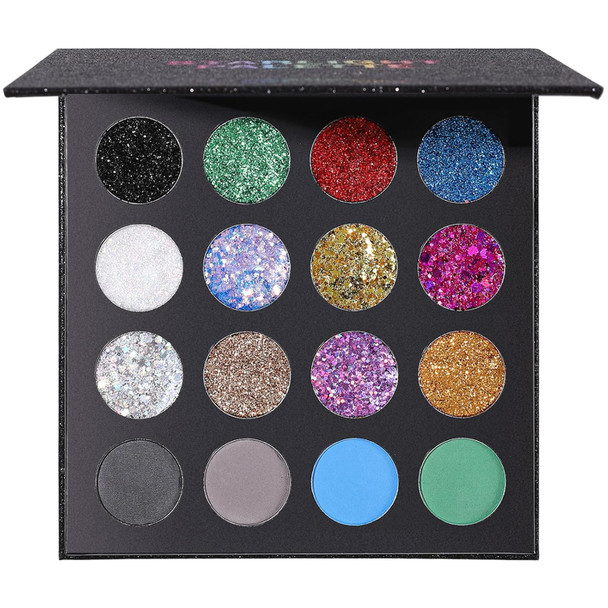 Ucanbe Pro Glitter Eyeshadow Palette - Professional 16 Colors - Chunky & Fine Pressed Glitter Eye Shadow Powder Makeup Pallet Highly Pigmented Ultra Shimmer For Face Body
