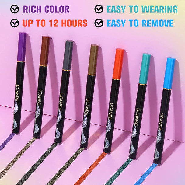 Ucanbe 7 Colors Shimmer Liquid Eyeliner Makeup Set Metallic Satin Finish Colorful Sparkling Eye Liner Pen Long Lasting High Pigmented With Waterproof & Smudge Proof Formula