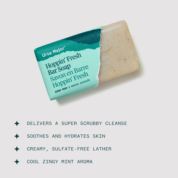 Ursa Major Hoppin' Fresh Bar Soap | Formerly Known As Morning Mojo Bar Soap | Natural Exfoliating Soap With Peppermint Eucalyptus And Rosemary | Formulated For Men And Women | 5 Ounces
