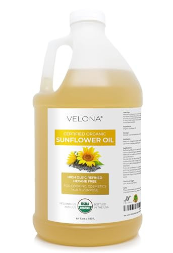 Velona Usda Certified Organic Sunflower Oil - 64 Fl Oz | 100% Pure And Natural Carrier Oil | High Oleic Refined| Cooking Skin Hair Body & Face Moisturizing