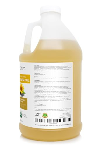 Velona Usda Certified Organic Sunflower Oil - 64 Fl Oz | 100% Pure And Natural Carrier Oil | High Oleic Refined| Cooking Skin Hair Body & Face Moisturizing