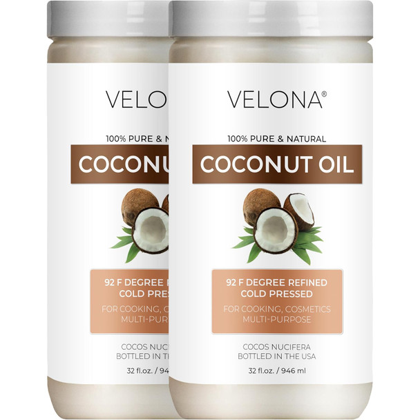 Velona Coconut Oil 92 Degree 32 Fl Oz | 100% Pure And Natural Carrier Oil | In Jar | Refined Cold Pressed | Skin Face Body Hair Care | Use Today - Enjoy Results