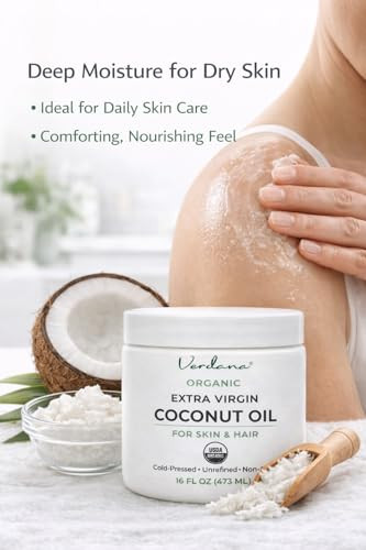 Verdana Extra Virgin Organic Coconut Oil For Skin Rich Daily Moisturizer For Body & Dry Skin Also For Hair Care Unrefined Cold Pressed Usda Organic 16 Fl Oz Jar