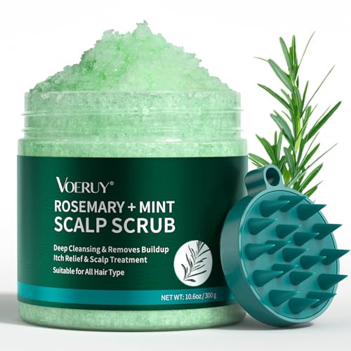 Voeruy Scalp Scrub Rosemary Scalp Exfoliator Scrub Shampoo 2-In-1 Scalp Treatment With Mint Oil Hair Treatment To Clarify And Remove Build Up With Silicone Scalp Massager 10.6Oz/300G