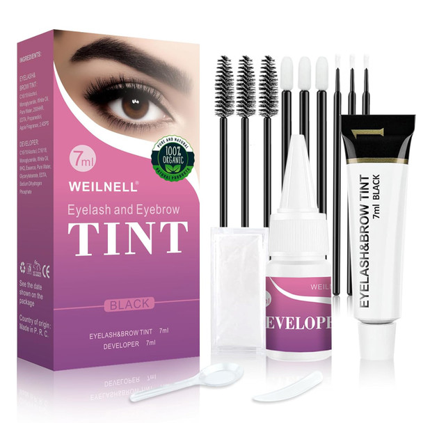Weilnell Eyelash & Eyebrow Color Kit Professional Instant Black Lash & Brow Color Kit Eye Lash & Eye Brow Coloring Set With Natural Bushy Results Easy To Use & Salon At Home 7Ml (Black)