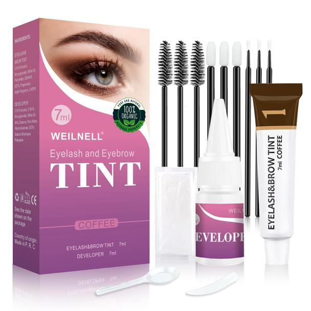 Weilnell Eyelash & Eyebrow Color Kit Professional Instant Black Lash & Brow Color Kit Eye Lash & Eye Brow Coloring Set With Natural Bushy Results Easy To Use & Salon At Home 7Ml (Black)