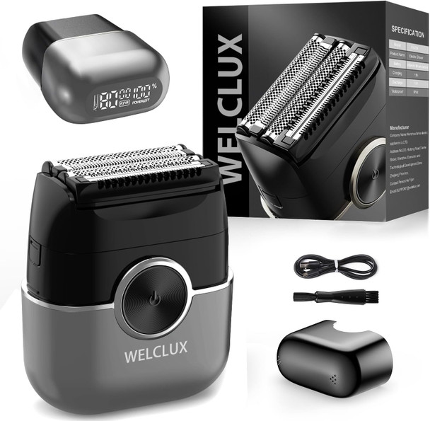 Welclux Electric Foil Shavers For Men: Mini Electric Razor With 4 Floating Blades & Big Led Display - Foil Shaver For Men With 2 Gears Adjustable - Face Shaver With Ipx7 WaterproofUsb Type C (Coal-Black)
