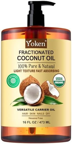 Yoken Usda Certified Fractionated Coconut Oil For Skin 16 Oz Organic Liquid Coconut Oil Moisturizer For Hair Face Body Carrier Oil For Essential Oils Mixing Massage Hexane Free Unscented