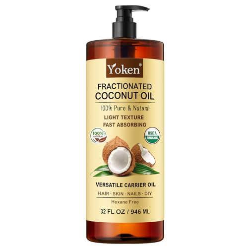 Yoken Organic Fractionated Coconut Oil 32 Fl Oz Usda Certified Liquid Coconut Oil For Hair & Body Carrier Oil For Essential Oils Unscented Hexane Free