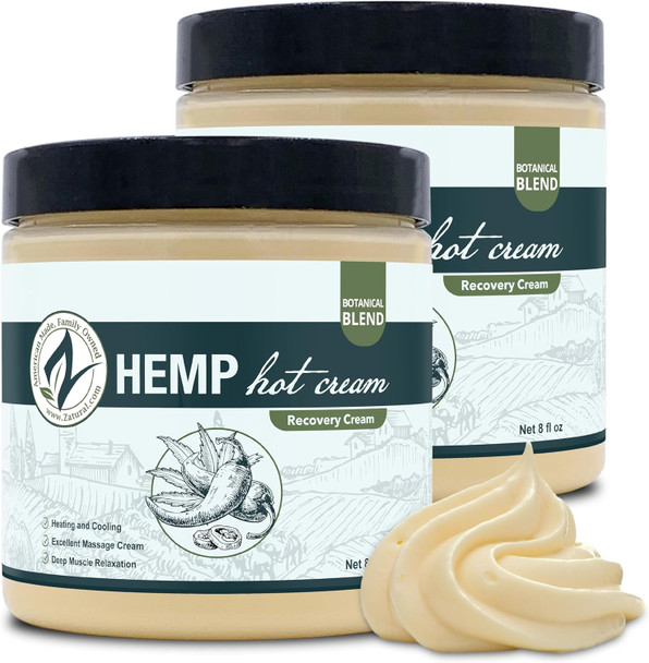 Zatural Hemp Hot Cream Massage Joints And Muscles And Body Wraps Essential Oil Blend Aloe Hemp And More (8Oz Jar)