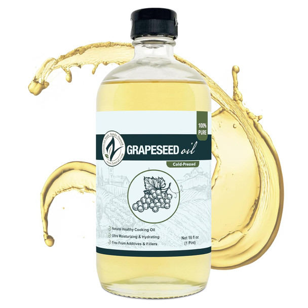 Zatural 100% Pure Cold Pressed Grapeseed Oil Naturally Grown Virgin High Smoke Point 450 F+ Non-Gmo Perfect For Cooking Frying Baking Dressings Marinades & Skincare Hair (32 Fl Oz)