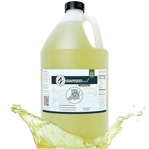 Zatural 100% Pure Cold Pressed Grapeseed Oil Naturally Grown Virgin High Smoke Point 450 F+ Non-Gmo Perfect For Cooking Frying Baking Dressings Marinades & Skincare Hair (32 Fl Oz)