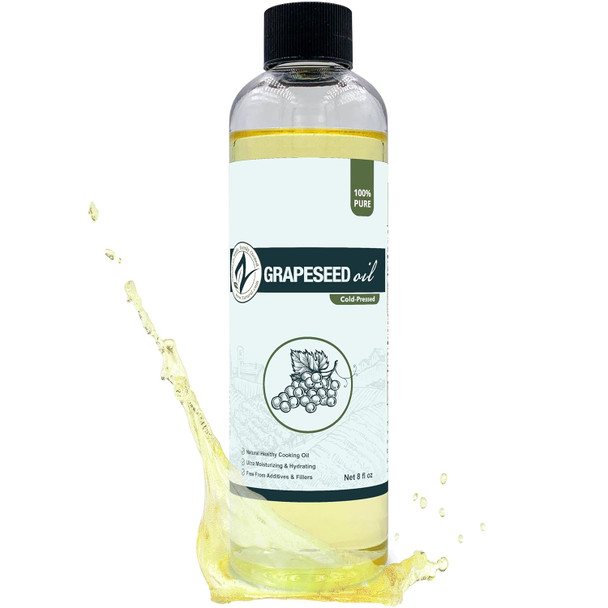Zatural 100% Pure Cold Pressed Grapeseed Oil Naturally Grown Virgin High Smoke Point 450 F+ Non-Gmo Perfect For Cooking Frying Baking Dressings Marinades & Skincare Hair (32 Fl Oz)