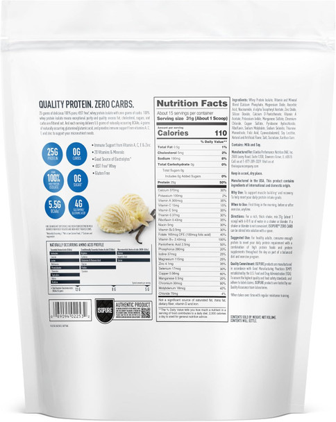 Isopure Zero Carb 100% Pure Whey Isolate Protein Powder Lactose Free Gluten Free with Vitamins Creamy Vanilla 25g Protein Per Serving 1 Lb 15 Servings