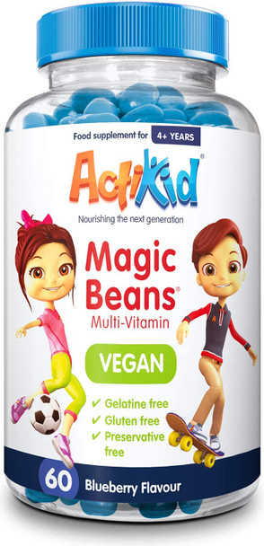 2X Actikid Magic Beans Vegan Multi-Vitamin 60X Blueberry Flavour | Gelatin Free | Kid'S Vitamin | Immune Booster