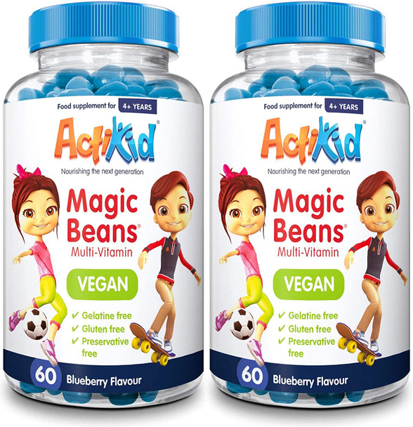 2X Actikid Magic Beans Vegan Multi-Vitamin 60X Blueberry Flavour | Gelatin Free | Kid'S Vitamin | Immune Booster
